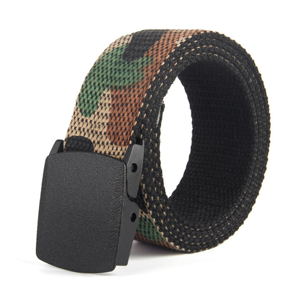 Pom buckle army green camouflage belt double-sided use wear Canvas belt woven casual cotton belt on both sides