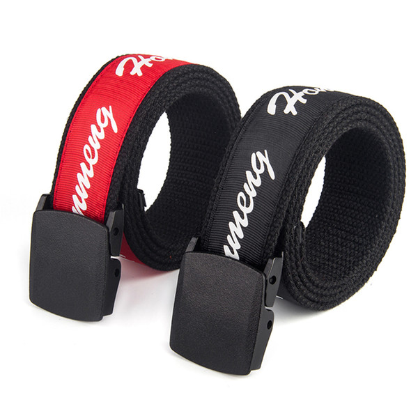 3.8cm sport belt POM buckle simple canvas belt woven plastic buckle solid color belt outdoor leisure cotton