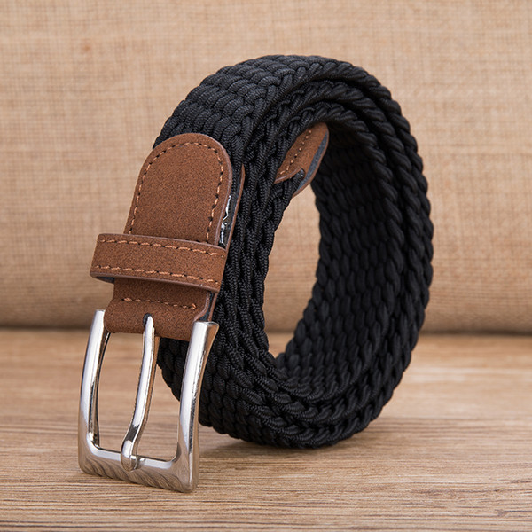 3.5cm Office business non-porous canvas elastic woven belt pin buckle fashion sports youth jeans wild stretch belt Custom-made length