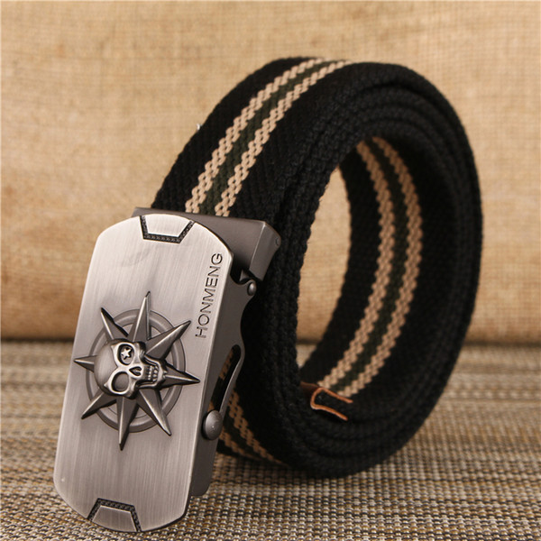 Zinc alloy Canvas belt Multicolor Optional Casual Skull series thick outdoor durable men's Fashion Striped belt 4mm thickness