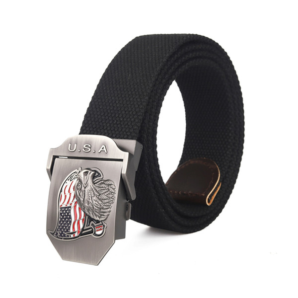 English engraving Hot Sale Men's High Quality Wild Canvas Smooth Buckle Casual Zinc Alloy Eagle head Belt Military outdoor youth trouser