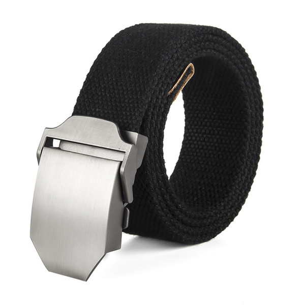 Zinc alloy smooth buckle solid color canvas belt men's smooth stripe pure cotton thickened belt Military outdoor youth trouser belt