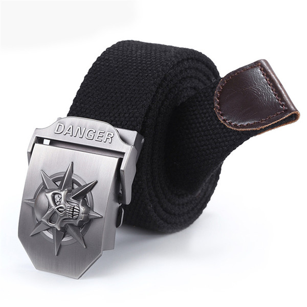 Zinc alloy belt buckle Support custom retro fashion skull carving belt classic casual canvas belt can be cut length Military outdoor