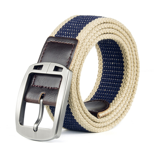 Plus size Needle buckle canvas adjustable belt teen custom logo trouser belt Pin buckle stripe colour mens belts