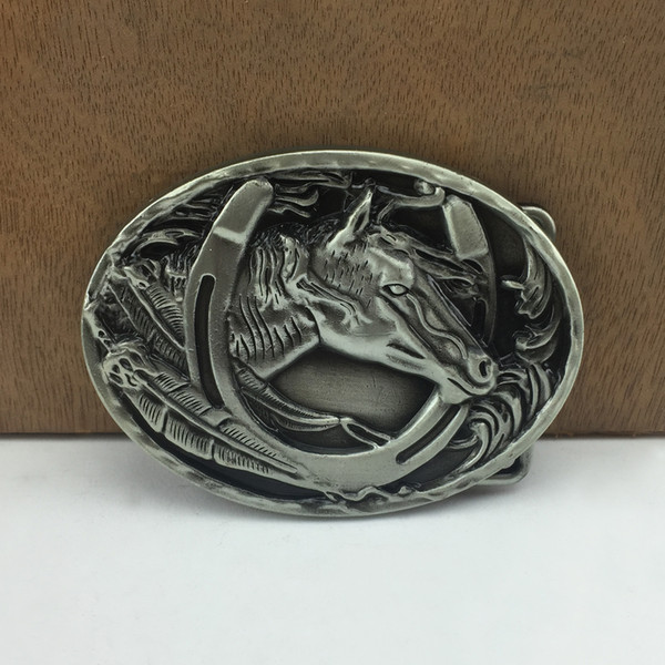 BuckleHome ZINC ALLOY western horse head cowboy jeans gift belt buckle with pewter finish FP-02213-2 with continous stock free shipping