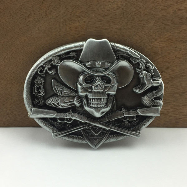 BuckleHome skull belt buckle western belt buckle with pewter finish plating FP-02671-3 free shipping