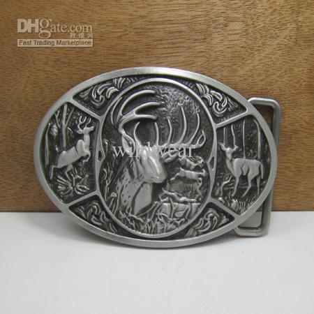 BuckleHome Fashion deer belt buckle with pewter finish and antique brass finish plating FP-02177 free shipping