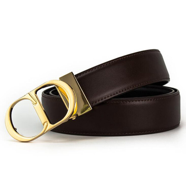 New Designer Business Leisure Genuine Leather CD Belt Mens Smooth Buckle Luxury Solid Brand Leather Belt for Men