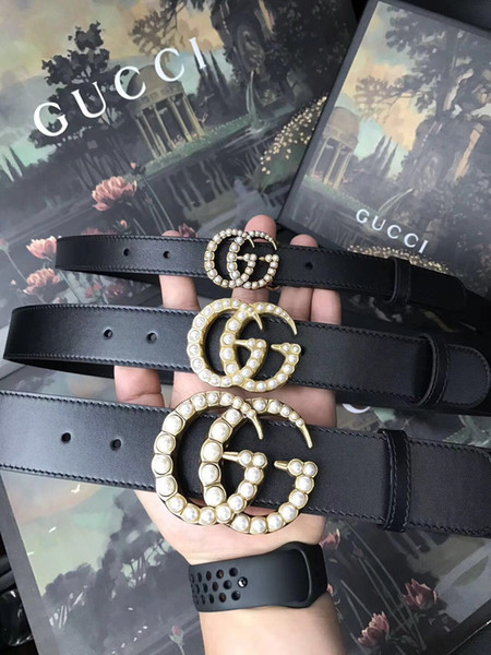 2018 hot sale! High quality brand 100% waist belt women's belt 1:1 fashionable button designer pearl button G, free delivery!.