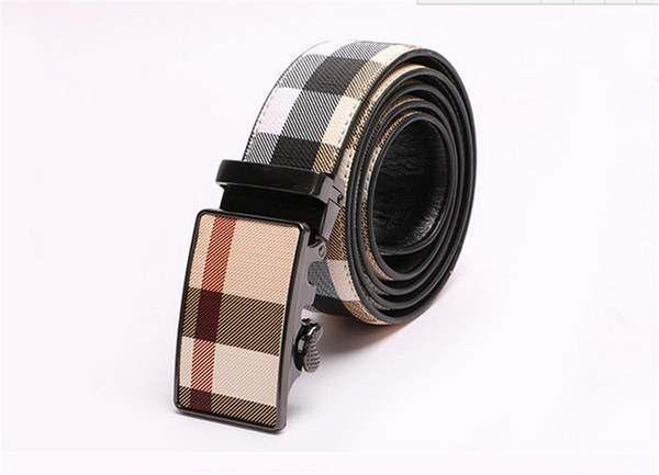 Brand Men belt 2018 Famous fashion Plaid design Belt RT6630 Automatic Buckle Men High Quality Genuine Leather Designer Belts Men