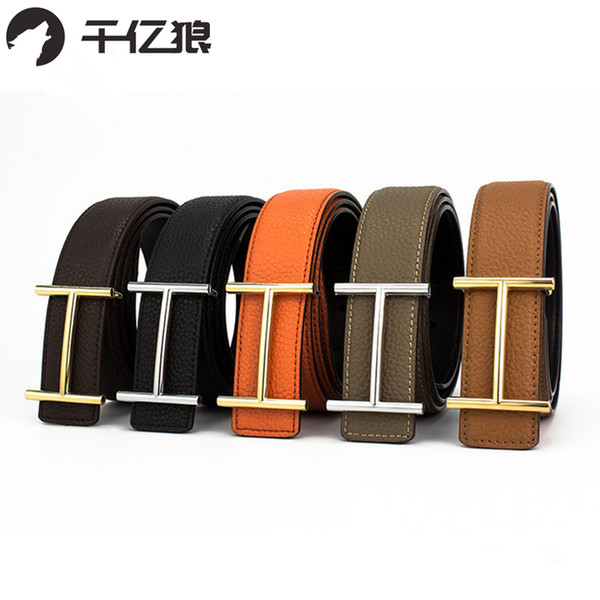 High Quality Mens Leather H Belts Smooth Buckle Belts Woem Litchi Grain Leather Belt With Casual Jeans Vintage Women Belt With