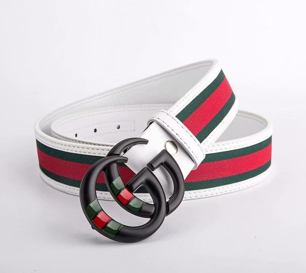 new design of the men's belt 2018 classic red and green striped canvas and leather men's and women's belts