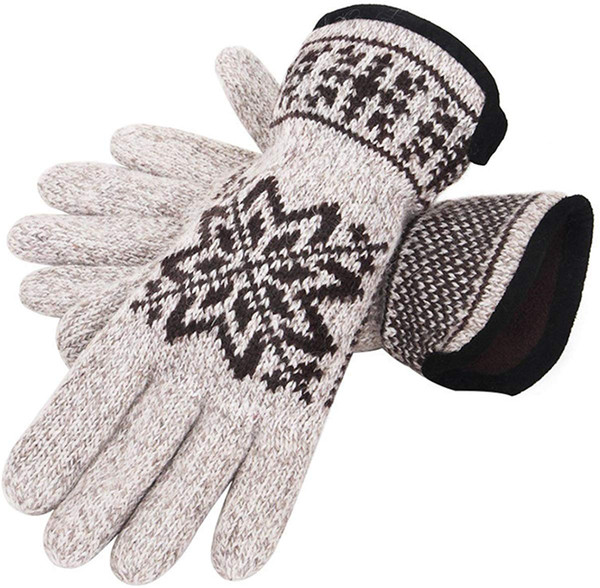 King Star Men Fashion Winter Cold Weather Super Warm Snowflake Pattern Knit Gloves Outdoor Sports Mittens