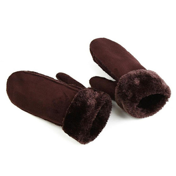 Wholesale- 2017 New Faux Sheepskin Thermal Mittens Gloves Fur Trim Suede Leather Winter Thick Cashmere Warm Waist Glove Guantes fur