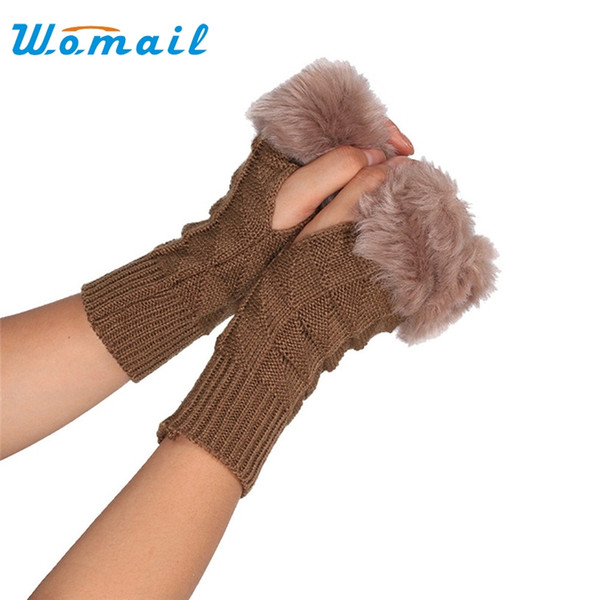 Wholesale- Womail Fashion Winter Knitted Faux Fur Fingerless Gloves Women Wrist Soft Warm Mitten luvas feminina #30 2017 Gift 1pair