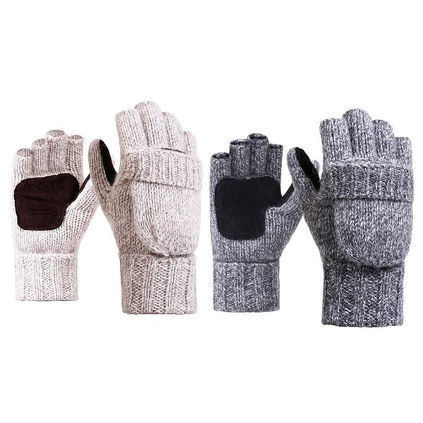 Knitted Half Finger Gloves Men Women Winter Warm Thick Flip Outdoor Gloves Flip Wool Work Thick Fingerless