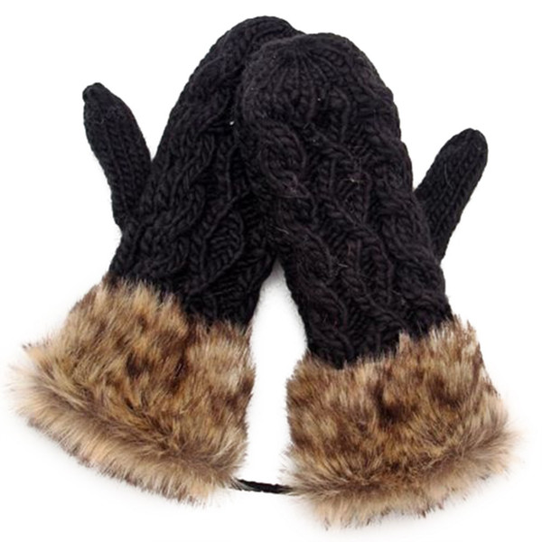 Wholesale- Women Ragwool Rag Wool Gloves Hang Neck Winter Mittens Knitted Warm Fur Glove 11 Colors LL5