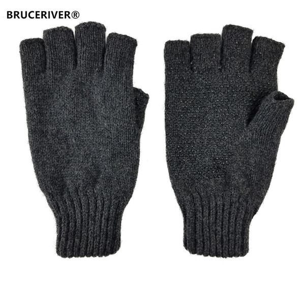 Bruceriver Men's Wool knitted Fingerless Ragg Gloves with Thinsulate Lining