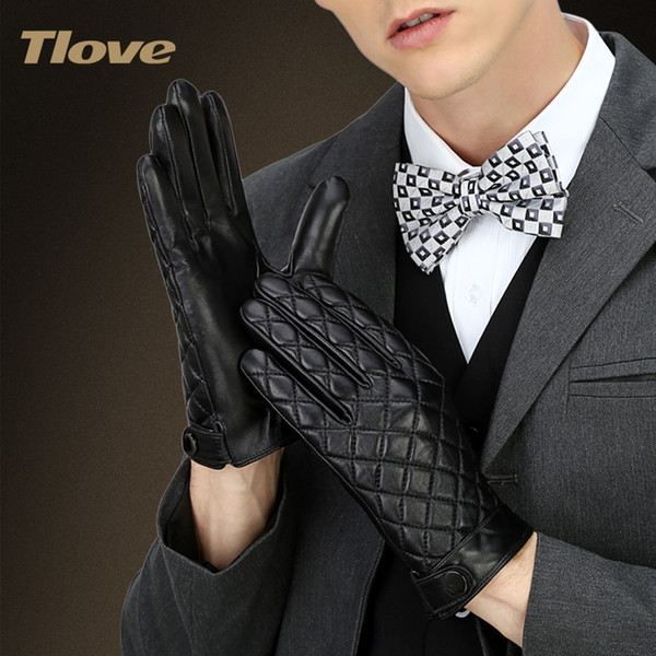 TLOVE Mens Winter Gloves in Genuine Leather Full Palm Touch Screen Gloves, High Quality Sheep Skin Leather, Bussiness Style6608