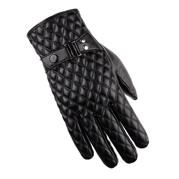 2018 Best Seller Men's Gloves Pu Leather Winter Outdoor Glove Fur Warm Stitching Touch Screen Black Gloves Button Decoration