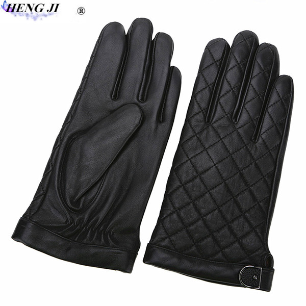 HENG JI Men's embroidered leather gloves, winter cold - proof warm, touch - screen sheepskin gloves, high quality, free freight