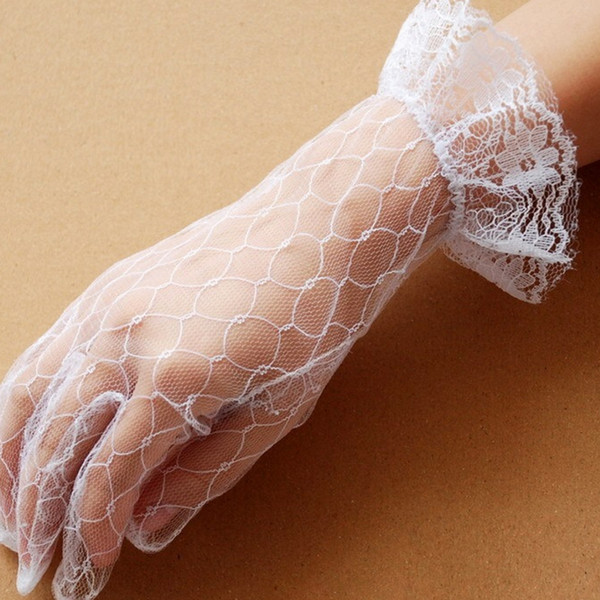 EleLace Finger Gloves Chic Evening Party Banquet White finger short net yarn lace Gloves