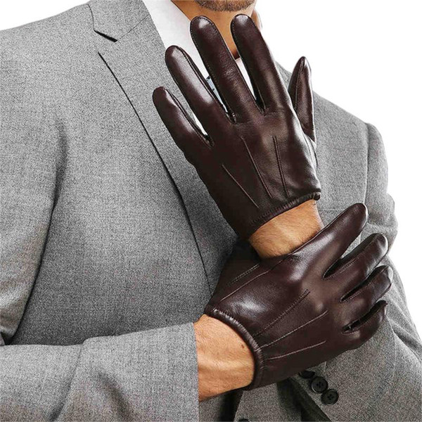 Genuine Leather Men Gloves Fashion Casual Sheepskin Glove Black Brown Five Fingers Short Style Male Driving Gloves M017PQ