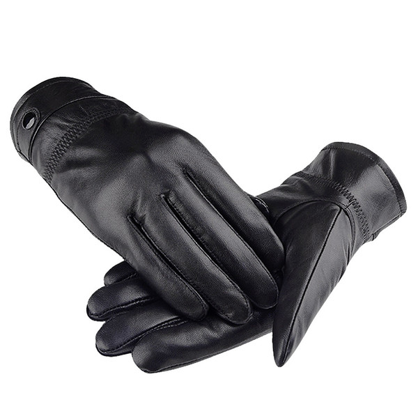 Vbiger Fashionable Thickened Sheepskin Gloves Winter Keep Warm Gloves Flocking Leather for Men