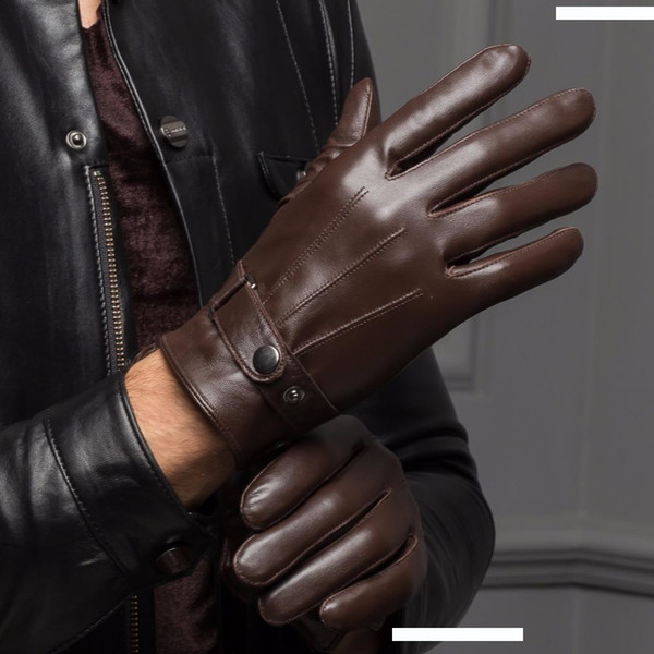 Male Spring Winter Real Leather Short Thick Black Brown Touched Screen Glove Man Gym Luvas Car Driving Mittens Free Shipping