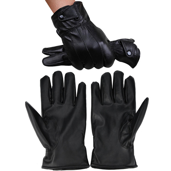 Warm Cashmere Leather Gloves 23x21.6cm Winter Motorcycle Gloves Waterproof Black PU Leather Mittens Driving