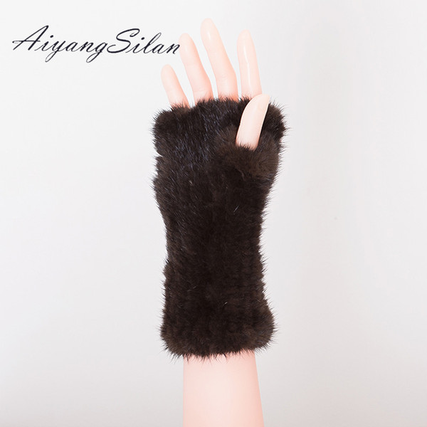 AiyangSilan Women Winter Fur Gloves Ladies Warm Real Fur Windproof Ladies Girl Solid Gloves Arm Warmer Long Knitting