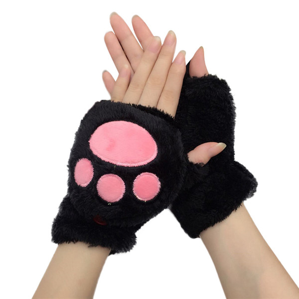 2018 Newly Fashion casual Women Plus Velvet Thickening Half-finger Flip Keep Warm Gloves freeshipping #D