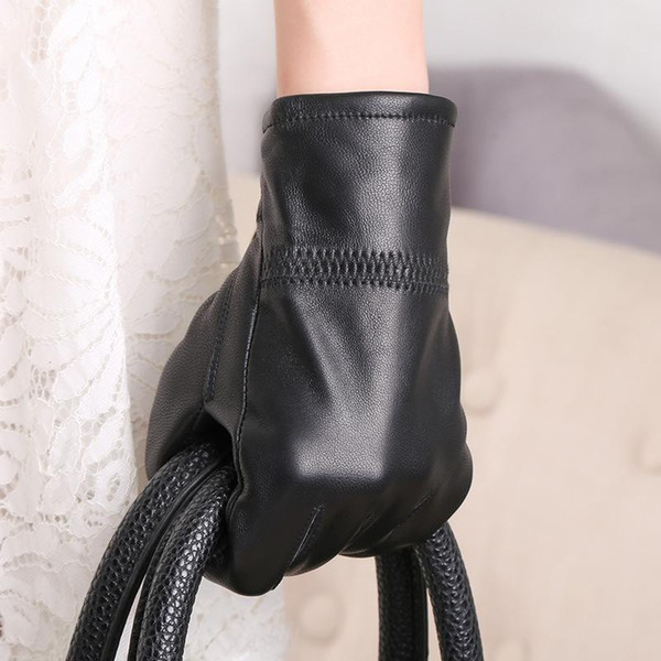Men Women Fashion Genuine Leather Mittens Thin Thick Plush Winter Warm Sheepskin Full Finger Touch Screen Driving Gloves C85