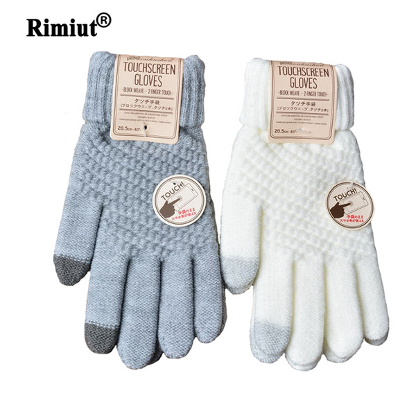 Rimiut Women's Cashmere Knitted Winter Gloves Cashmere Knitted Women Autumn Winter Warm Thick Gloves Touch Screen Skiing