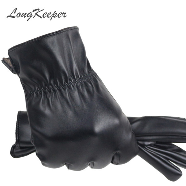 LongKeeper 2017 High Quality Spring Winter Male PU Leather Thick Black Touchs Screen Gloves Man Car Driving Mittens Mujer