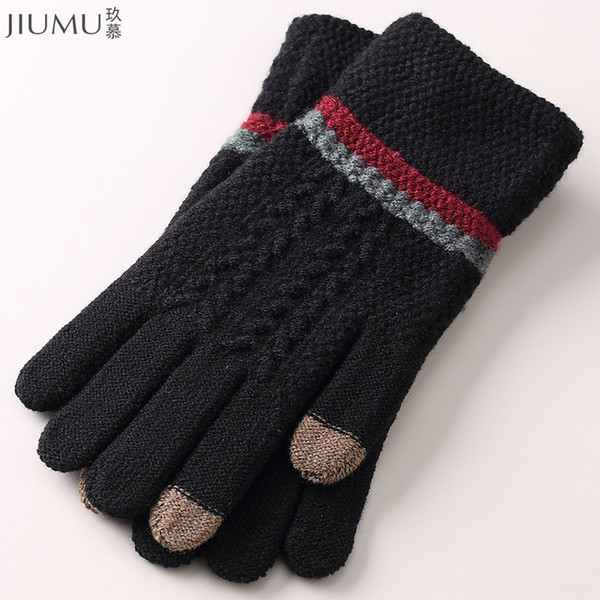 JIUMU Women Men Knitted Gloves Fashion Touchscreen Texting Winter Wrist Solid Elegant Female Acrylic Winter Driving Glove GLM001