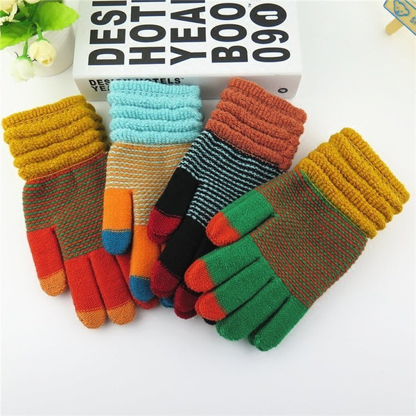 Women's autumn and winter thicken knitted thermal touch screen gloves female winter stripe glove driving glove