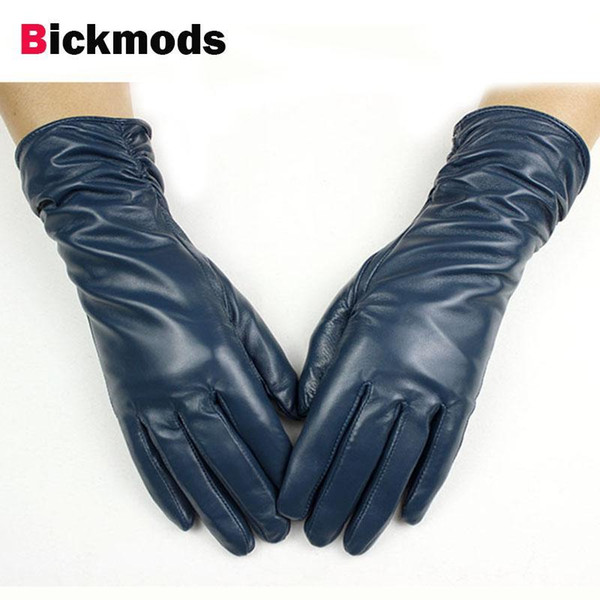 Female leather gloves lengthened elastic style sheepskin gloves a variety of colors gold velvet lining warm autumn and winter