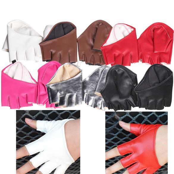 Female Gloves 2017 Cool Women Tight Half Palm And Finger Gloves Imitation Leather Multicolor