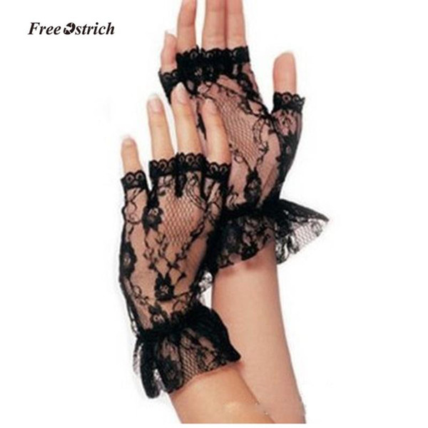 Free Ostrich Soft Gloves Ladies Short Black Lace Fingerless Gloves Net Goth Gothic Fancy Dress Weddingg tights stockings 2019