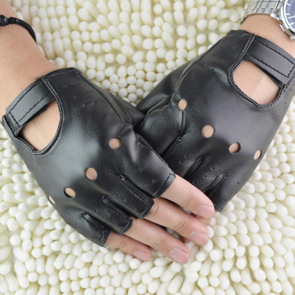 1 pair unisex fashion Black Outdoor Sport PU Leather Gloves Solid Fingerless Driving Punk Gloves Half Finger