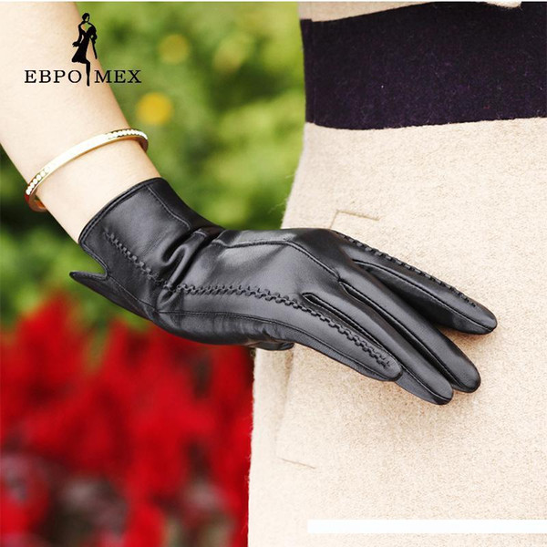 Special promotions fashion Female gloves,Genuine Leather,Length 25 cm,Black leather gloves,Ladies gloves, winter Women's Gloves