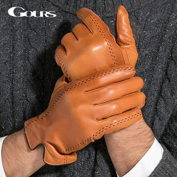 Gours Winter Men's Genuine Leather Gloves 2019 New Brand Touch Screen Gloves Fashion Warm Black Gloves Goatskin Mittens T200111