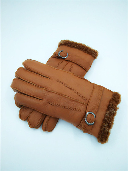 Free Shipping -NEW Men's Winter Casual Buttons Leather Gloves Genuine Men Outdoor Wool Gloves