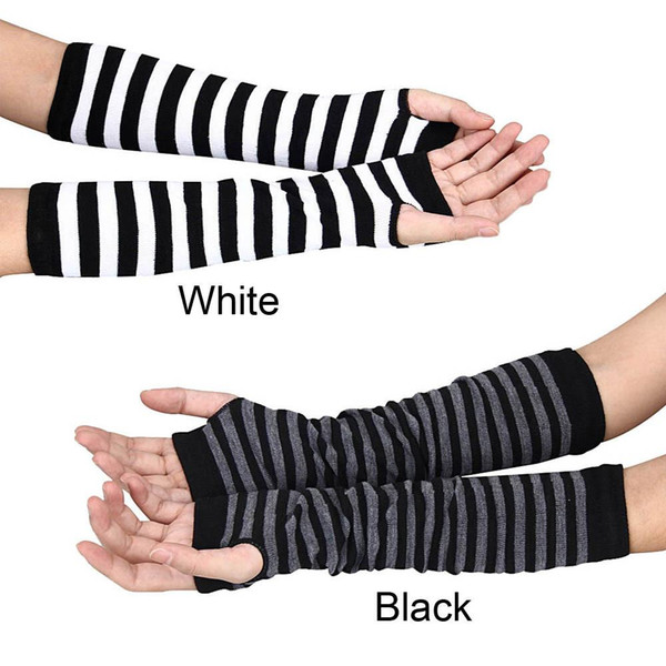 2020 New Fashion Unisex Hand Long Gloves Stripe Pattern Knitted Wrist Arm Fingerless Winter Gloves Soft Keep Warm