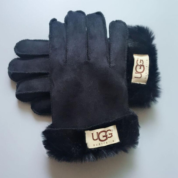 Winter Matt Leather With Fur Gloves Unisex Designer PU Leather Women Five Fingers Gloves 3 Colors Wholesale