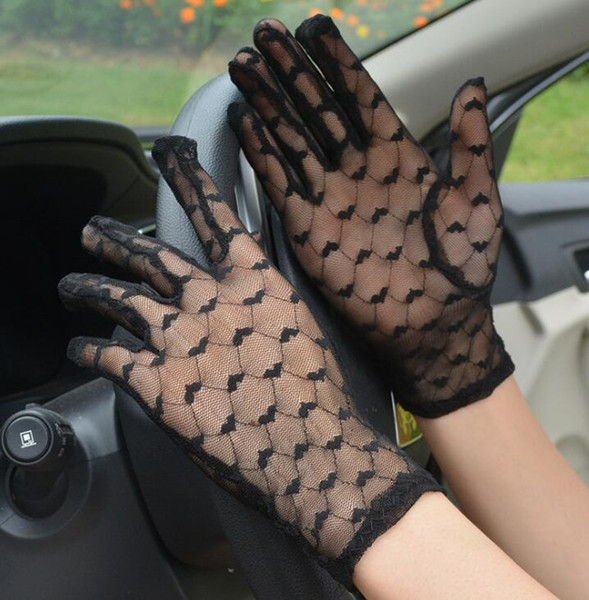 Women's spring summer sunscreen black mesh gloves female Uv protection breathable sexy perspective lace driving glove R1128