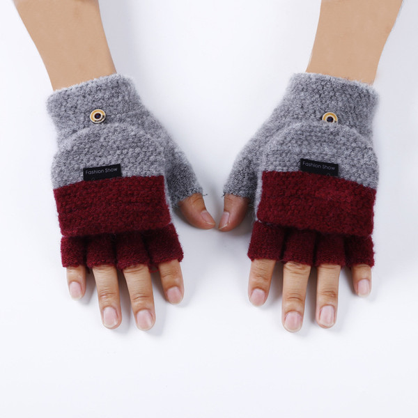 Knitted Fingerless Gloves Autumn Winter Warm Patchwork Flip Mittens Fashion Male Half Finger Gloves Guantes Homme