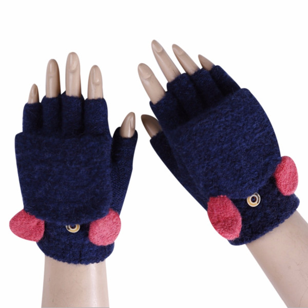 Winter Cotton Thick Warm Knitted Fingerless Flip Top Gloves For Women Half Finger Mittens Female Solid Gloves Guantes Mujer