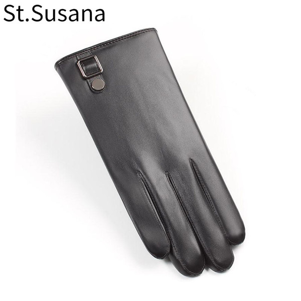 St,Susana new Arrival Men Autumn Winter Leather Gloves pu Leather Black Male Gloves Mittens Warm Winter Touch Screen 633a